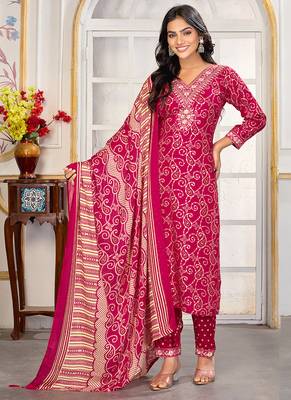 Pink digital print with embroidery riyon salwar kameez with two pocket 1