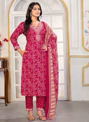 Pink digital print with embroidery riyon salwar kameez with two pocket 2