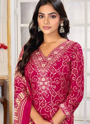 Pink digital print with embroidery riyon salwar kameez with two pocket 3