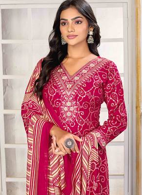 Pink digital print with embroidery riyon salwar kameez with two pocket 4
