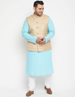 Blue cotton blend jacket kurta pyjama set 1
