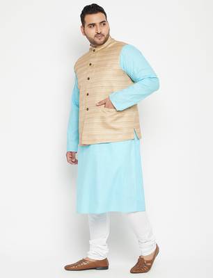 Blue cotton blend jacket kurta pyjama set 2