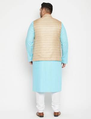 Blue cotton blend jacket kurta pyjama set 3