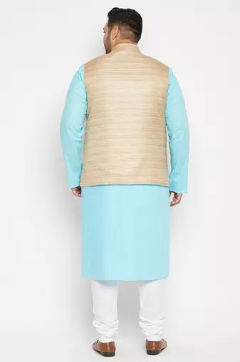 Blue cotton blend jacket kurta pyjama set
