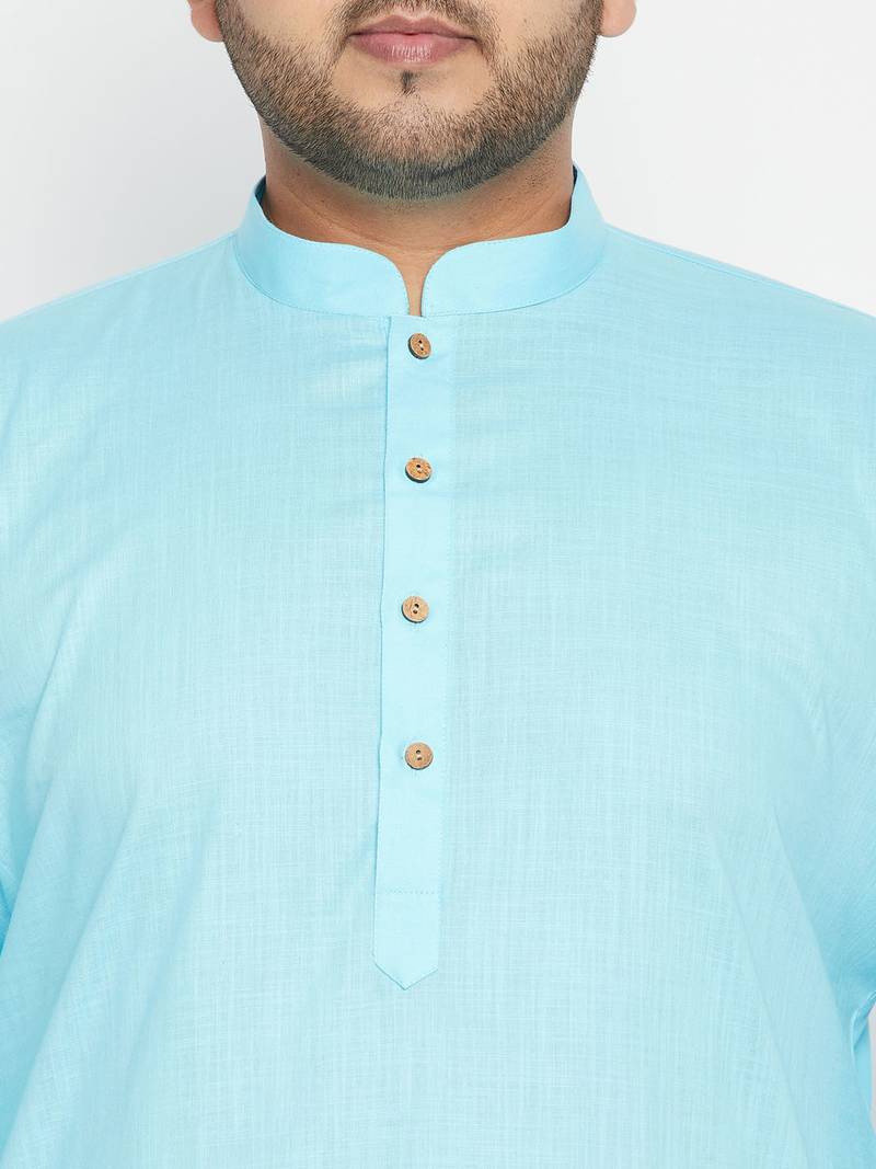 Blue cotton blend jacket kurta pyjama set