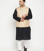 black, beige and white cotton blend jacket kurta pyjama set