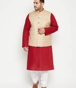 maroon, beige and white cotton blend jacket kurta pyjama set