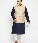 navy blue, beige and white cotton blend jacket kurta pyjama set