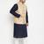 navy blue, beige and white cotton blend jacket kurta pyjama set