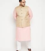 pink, beige and white cotton blend jacket kurta pyjama set