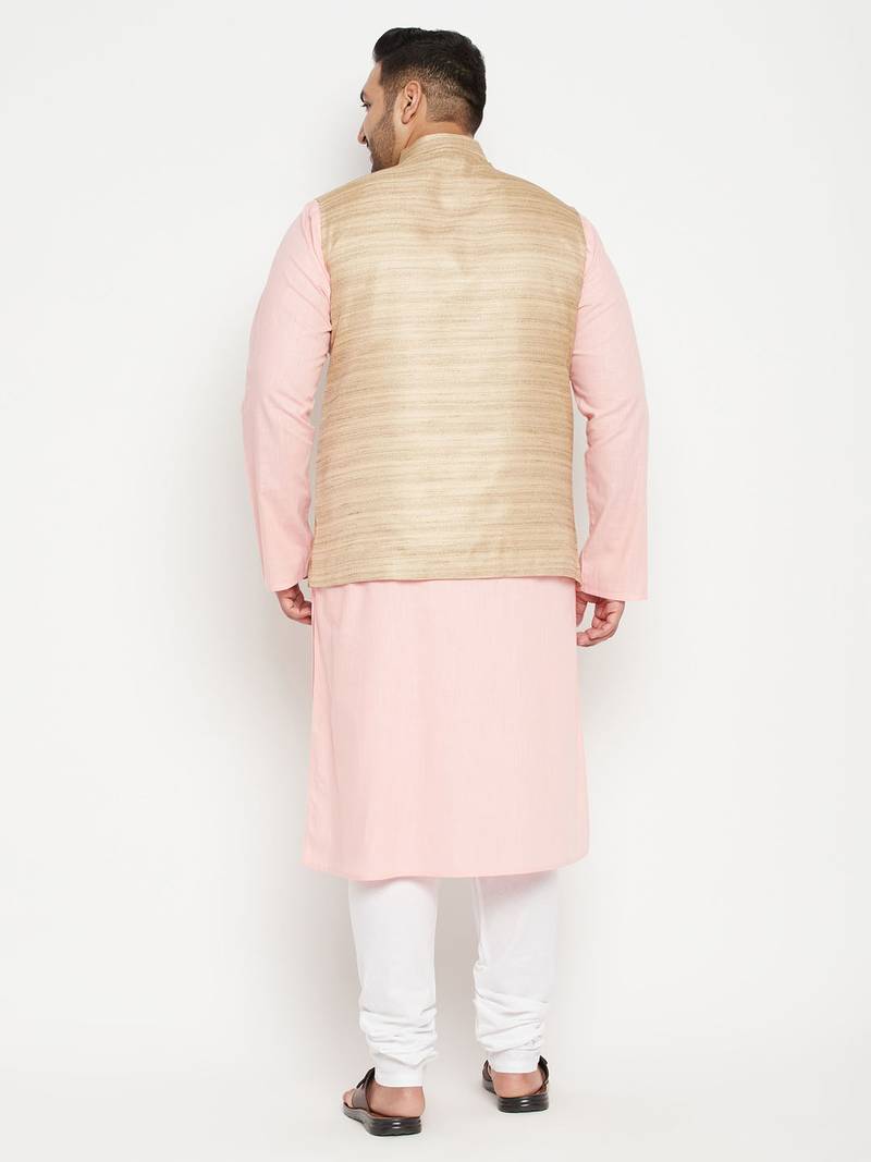 pink, beige and white cotton blend jacket kurta pyjama set