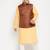 fawn, coffee brown and white cotton blend jacket kurta pyjama set