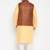 fawn, coffee brown and white cotton blend jacket kurta pyjama set