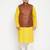 mustard, coffee brown and white cotton blend jacket kurta pyjama set