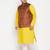 mustard, coffee brown and white cotton blend jacket kurta pyjama set