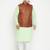 mint green, coffee brown and white cotton blend jacket kurta pyjama set
