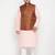 pink, coffee brown and white cotton blend jacket kurta pyjama set