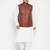 white, coffee brown and white cotton blend jacket kurta pyjama set