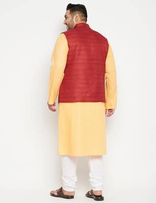 fawn, maroon and white cotton blend jacket kurta pyjama set 3