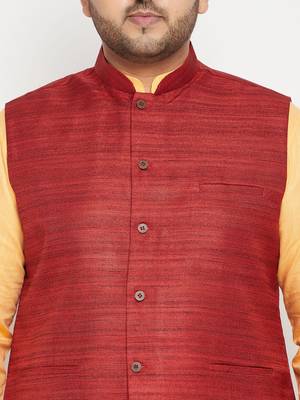 fawn, maroon and white cotton blend jacket kurta pyjama set 4