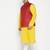 mustard, maroon and white cotton blend jacket kurta pyjama set