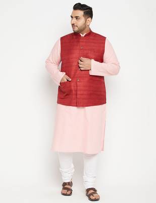 pink, maroon and white cotton blend jacket kurta pyjama set 1