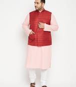 pink, maroon and white cotton blend jacket kurta pyjama set