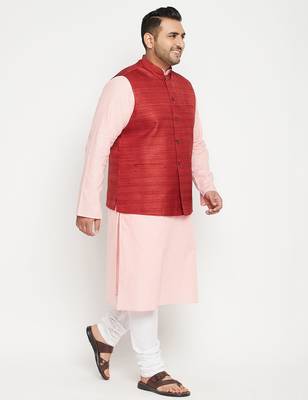 pink, maroon and white cotton blend jacket kurta pyjama set 2