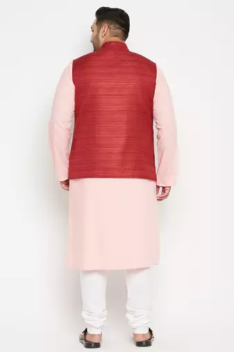 pink, maroon and white cotton blend jacket kurta pyjama set
