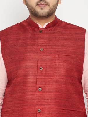 pink, maroon and white cotton blend jacket kurta pyjama set 4