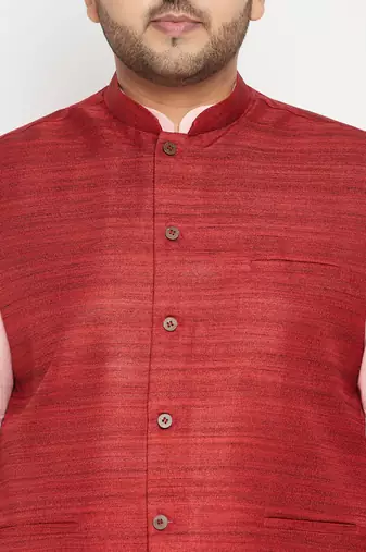 pink, maroon and white cotton blend jacket kurta pyjama set