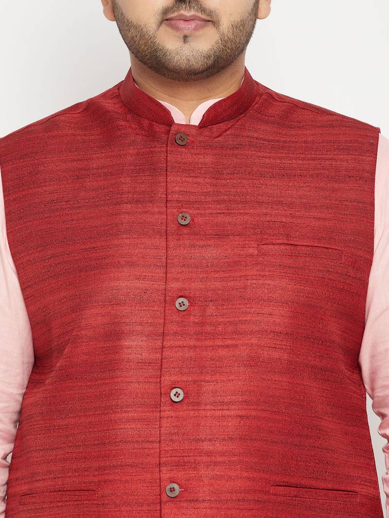 pink, maroon and white cotton blend jacket kurta pyjama set