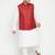 white, maroon and white cotton blend jacket kurta pyjama set