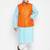 aqua blue, orange and white cotton blend jacket kurta pyjama set