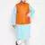 aqua blue, orange and white cotton blend jacket kurta pyjama set