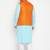 aqua blue, orange and white cotton blend jacket kurta pyjama set