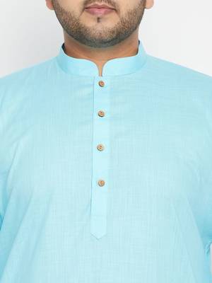 aqua blue, orange and white cotton blend jacket kurta pyjama set 5