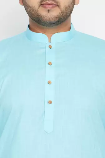 aqua blue, orange and white cotton blend jacket kurta pyjama set