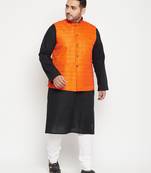 black, orange and white cotton blend jacket kurta pyjama set