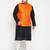 black, orange and white cotton blend jacket kurta pyjama set