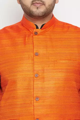 black, orange and white cotton blend jacket kurta pyjama set