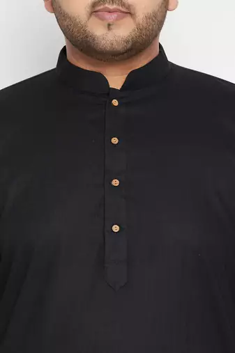 black, orange and white cotton blend jacket kurta pyjama set