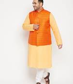 fawn, orange and white cotton blend jacket kurta pyjama set