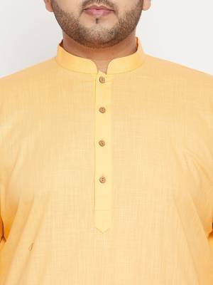 fawn, orange and white cotton blend jacket kurta pyjama set 5
