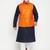 navy blue, orange and white cotton blend jacket kurta pyjama set