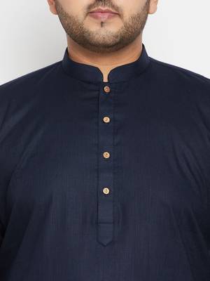 navy blue, orange and white cotton blend jacket kurta pyjama set 5