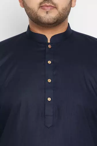 navy blue, orange and white cotton blend jacket kurta pyjama set