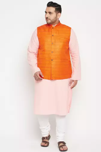 pink, orange and white cotton blend jacket kurta pyjama set
