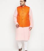 pink, orange and white cotton blend jacket kurta pyjama set