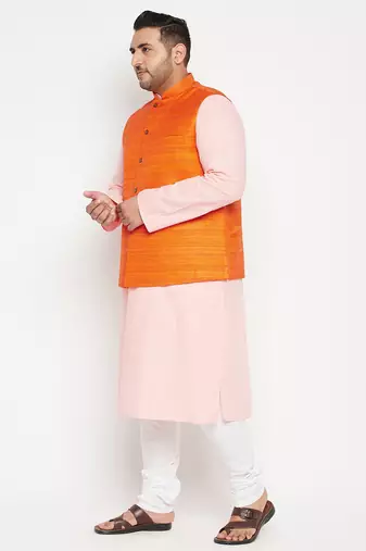 pink, orange and white cotton blend jacket kurta pyjama set